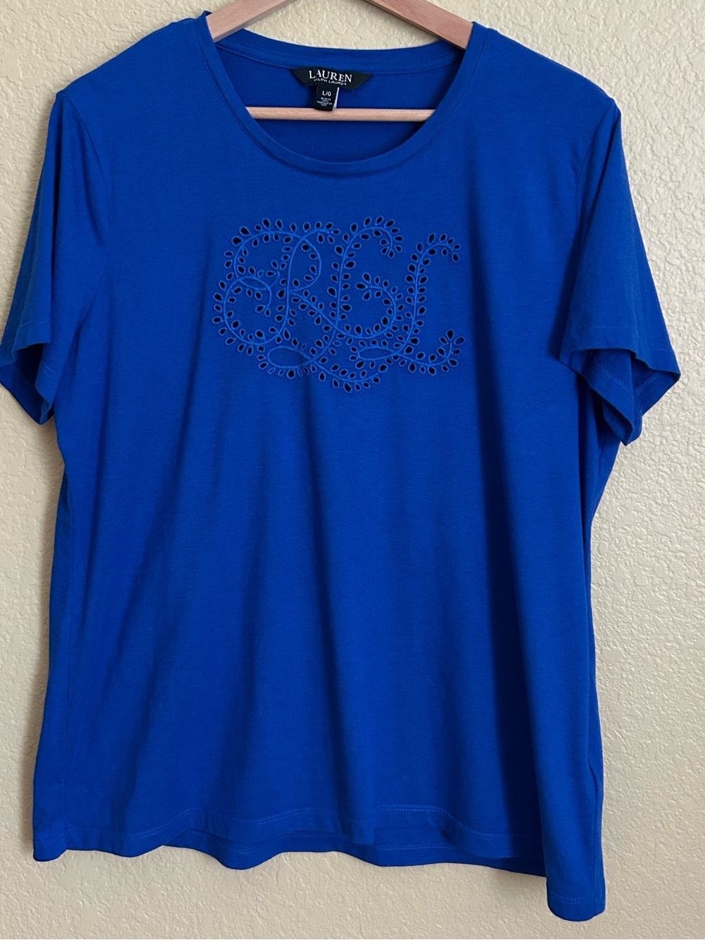 Lauren Ralph Lauren Royal Blue Short Sleeve Eyelet Logo Tee